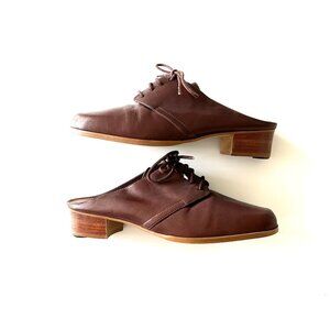Vintage Brown Leather Lace Up Oxford Mule Slides // Fits Like 7.5